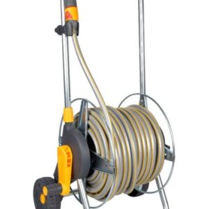 Hozelock 2436 - 60m Metal Cart Hose Reel with 50m Hose Pipe + 2684 Spray Gun